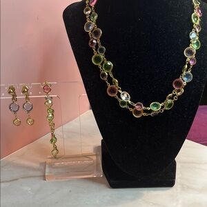 Vibrant Gold Multi-Color Glass Necklace, Earring & bracelet Set